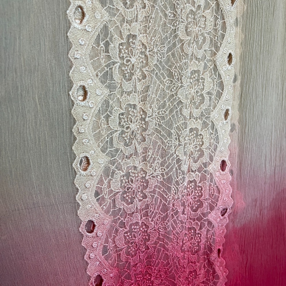 Womens Red Beige Ombre Dupatta Scarf Crochet Boho Festival Ethnic Traditional - Picture 6 of 9